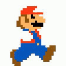 a pixel art of mario from the video game super mario bros is walking .