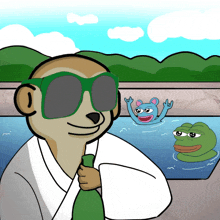 a cartoon of a meerkat wearing sunglasses and a white robe