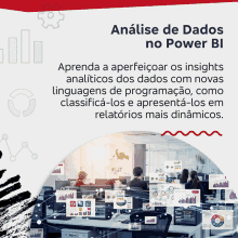 an advertisement for análise de dados no power bi shows a group of people sitting at desks