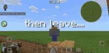 a screenshot of a minecraft game with the words then leave on the screen