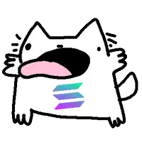 a black and white drawing of a cat with a pink tongue sticking out and a purple and blue arrow in its mouth