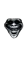 a black and white drawing of a troll face with a big smile on it .