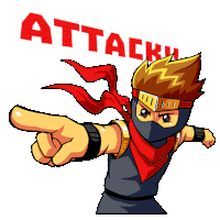 a cartoon of a ninja pointing at something with the word attack above him