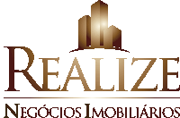 a logo for realize negocios imobiliarios with a building in the center