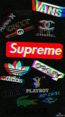 a supreme logo is surrounded by other logos