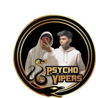 a logo for psycho vipers shows two men taking a selfie