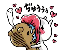 a cartoon drawing of a rabbit with hearts around it