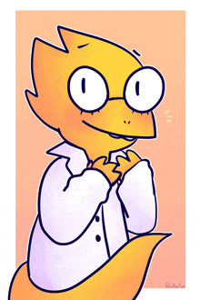 a drawing of a yellow cartoon character with glasses