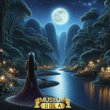 a painting of a woman standing next to a river with a museum bola logo