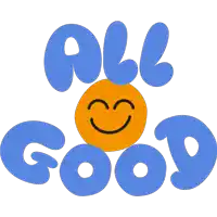 a blue and orange logo that says all good with an orange smiley face