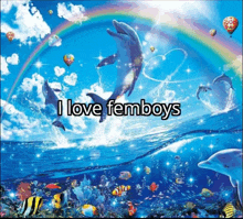 a picture of dolphins with the words i love femboys