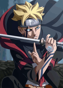 boruto from naruto is holding a sword in his right hand .