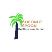 a logo for a company called coconut spoon with a palm tree on it .