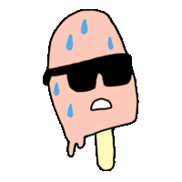 a cartoon drawing of an ice cream bar wearing sunglasses and sweating