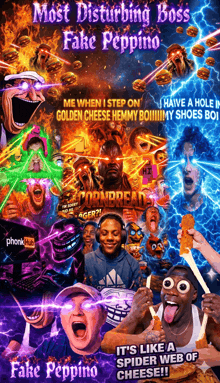 a poster that says " most disturbing boss fake peppino " on it