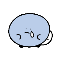 a cartoon drawing of a blue circle with a sad face on it