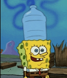 spongebob has a large bottle on his head