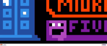 a blue and purple pixel art with the words laugh and fun