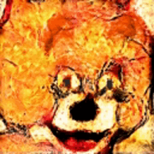 a close up of a painting of a teddy bear 's face .