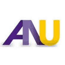 a purple and yellow logo with the letter a and u .