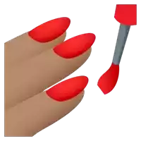 a close up of a woman 's hand with red nails and a brush