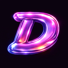 a glowing letter d with purple and blue lights