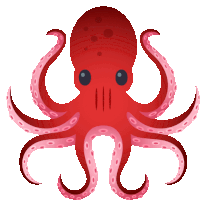 a red octopus with pink tentacles and a white background