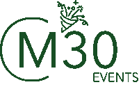 a logo for m30 events with a frog in the middle