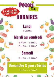 an advertisement for a grocery store that says " horaires "