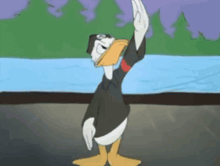 donald duck is wearing a nazi uniform and waving