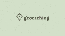 a green logo for geocaching with a map pattern in the background