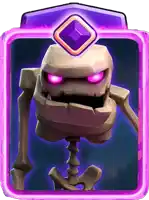a skeleton with purple eyes and a diamond on top