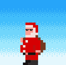 a pixel art drawing of santa claus wearing sunglasses