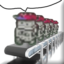 a conveyor belt with a speech bubble above it that says ' a ' on it