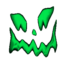 a green pumpkin face on a white background with a white outline