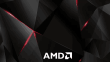 the amd logo is displayed on a dark background