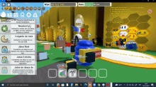 a computer screen displays a game called roblox with a beehive in the background