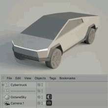 a computer screen shows a model of a car with the name cybertruck at the top