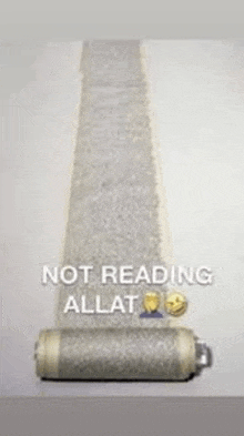 a picture of a roll of paint with the words `` not reading allat '' written on it .