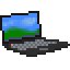 a pixel art illustration of a laptop computer with a green screen