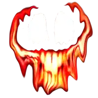 a cartoon drawing of a skull with flames coming out of it