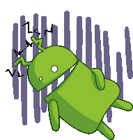 a cartoon drawing of a green android laying on its back