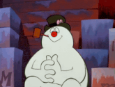 frosty the snowman with a pipe in his mouth