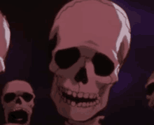 a group of skeletons are standing next to each other with their mouths open