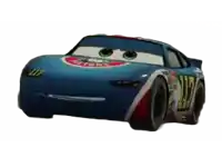 a blue race car from the movie cars with the number 12 on the side .