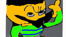 a cartoon character with a yellow face and green arms is giving a thumbs up