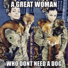 two women in military uniforms are holding foxes .