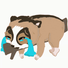 a cartoon drawing of a brown and white animal crying