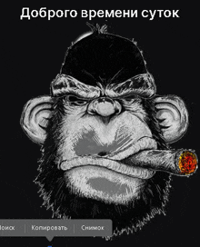 a black and white drawing of a monkey with a cigar