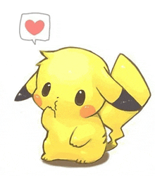 a cartoon drawing of a pikachu with a heart in a speech bubble .